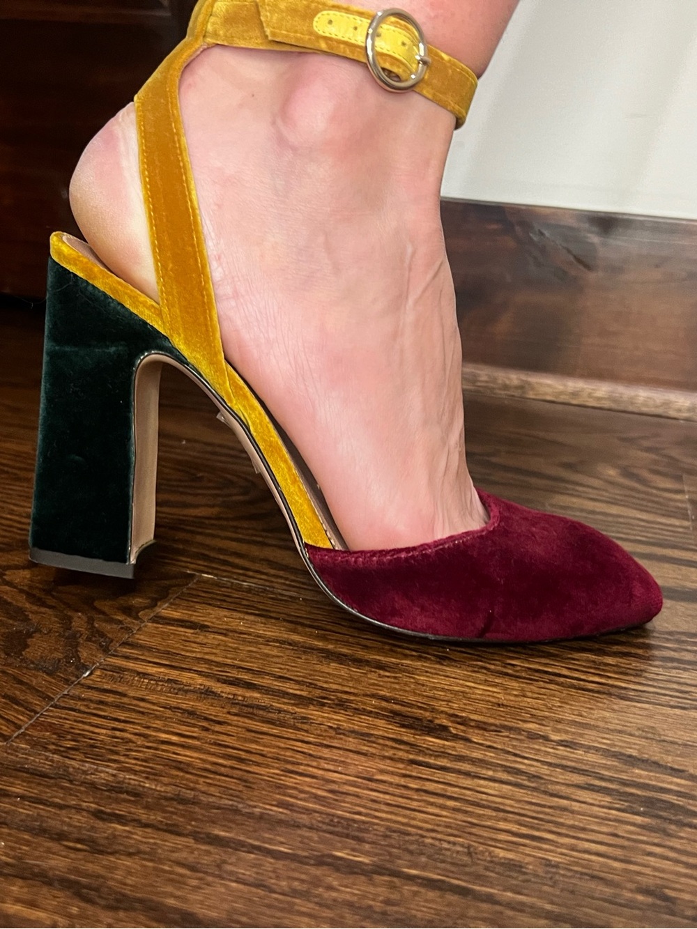 J Crew Harlow Multi Velvet Pumps - Burgundy Dark Green and Mustard 11 - Picture 8 of 12